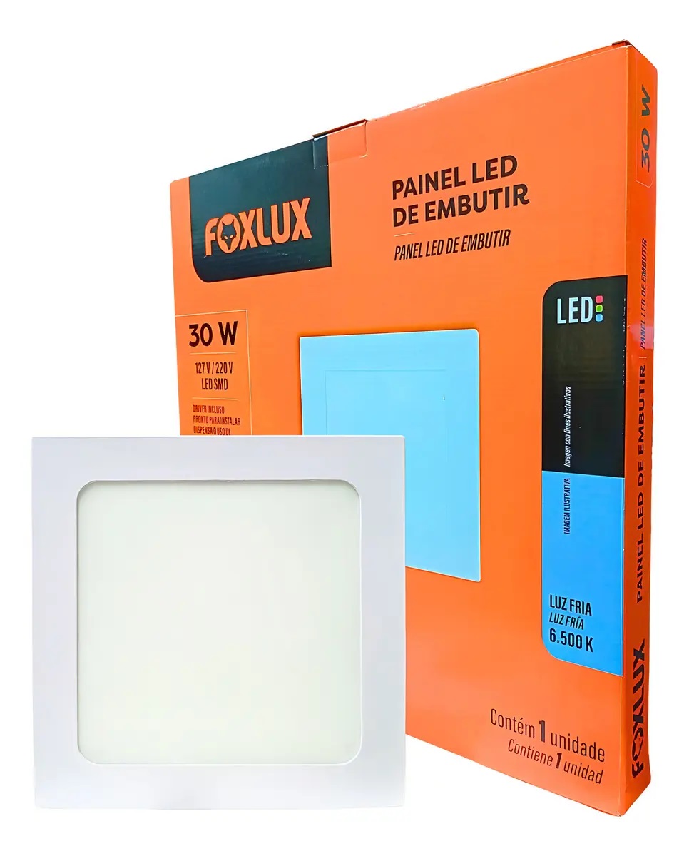 PAINEL EMB.QUAD 30W BIVOLT 6500K FOXLUX